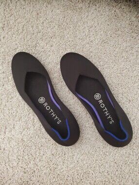 Rothy's Black Knit Flats with Purple and Blue Trim